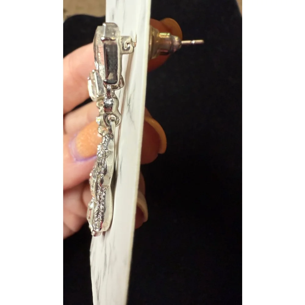 Deco Cubic Zirconia Silver Drop Earrings - Picture 5 of 6